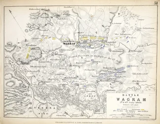 Mapa de la batalla de Wagram, publicado por William Blackwood and Sons, Edimburgo y Londres, 1848